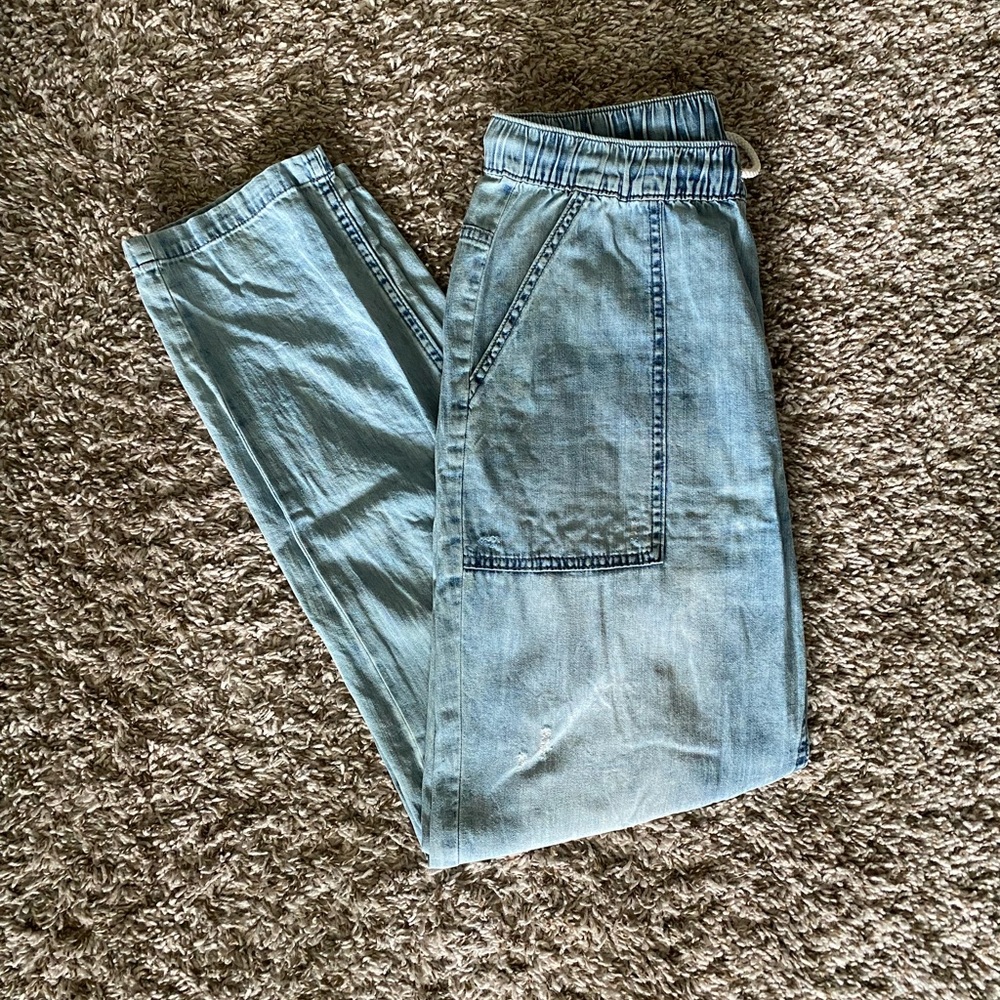 Aerie Casual Tie Distressed Cargo/Denim Pants